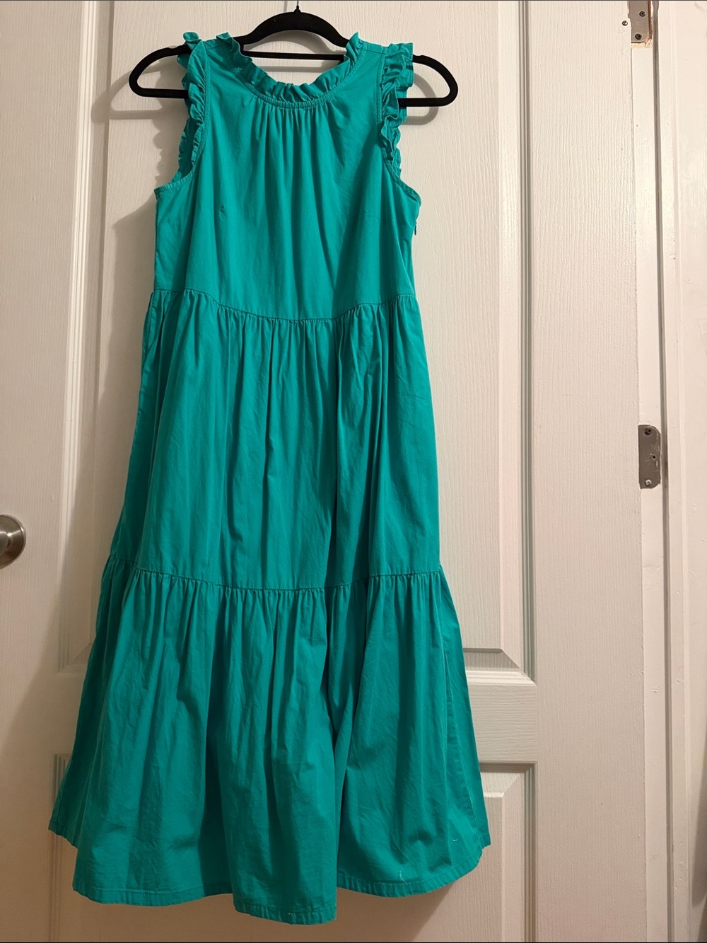 J. Crew Teal Ruffle-Shoulder Tiered Maxi Dress